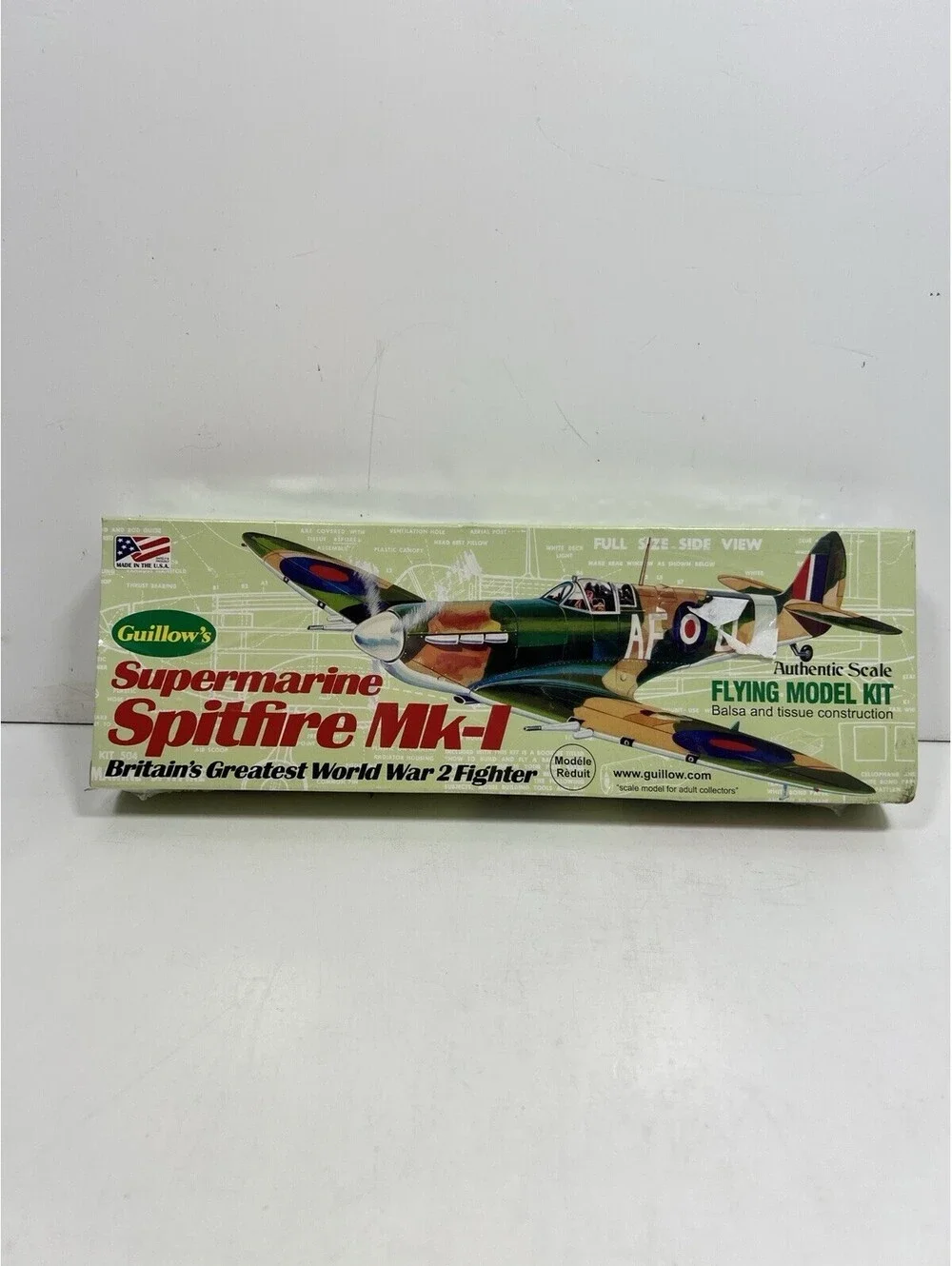 Guillow Supermarine Spitfire Mk-1 Britain WWII Fighter Balsa Model Kit No. 504
